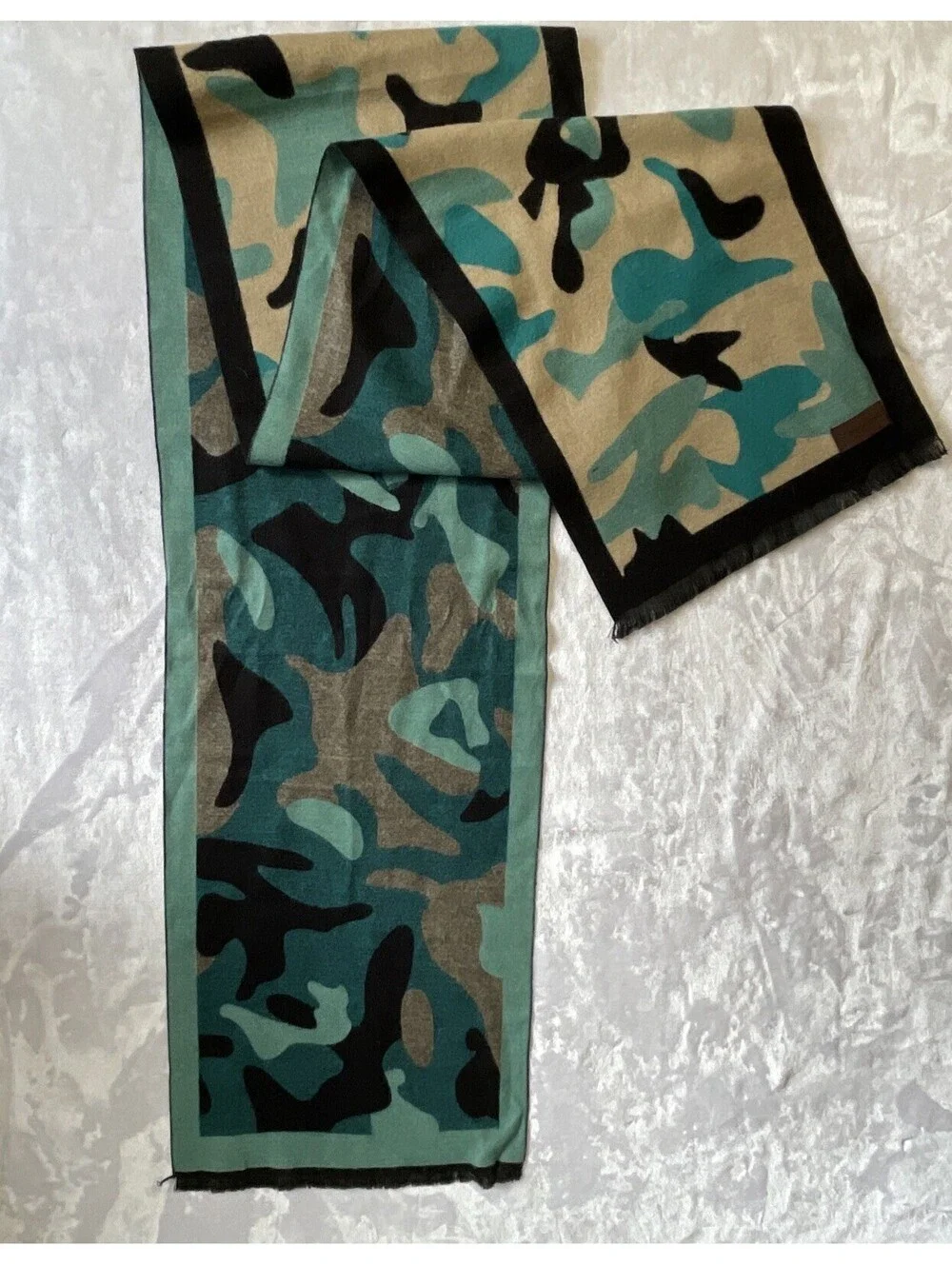 Mio Marino Men’s Cashmere Turq Camo Scarf 80”